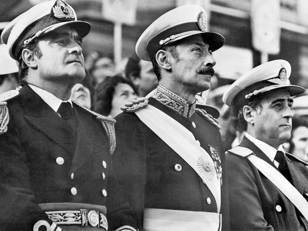 The junta in 1977: Admiral Emilio Massera, President Jorge Videla and General Orlando Agosti (Getty)