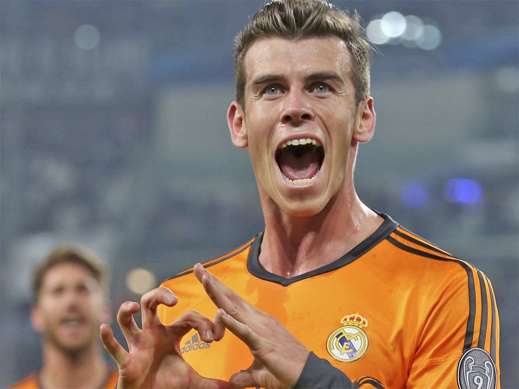 Gareth Bale celebrates scoring Real Madrid’s second goal