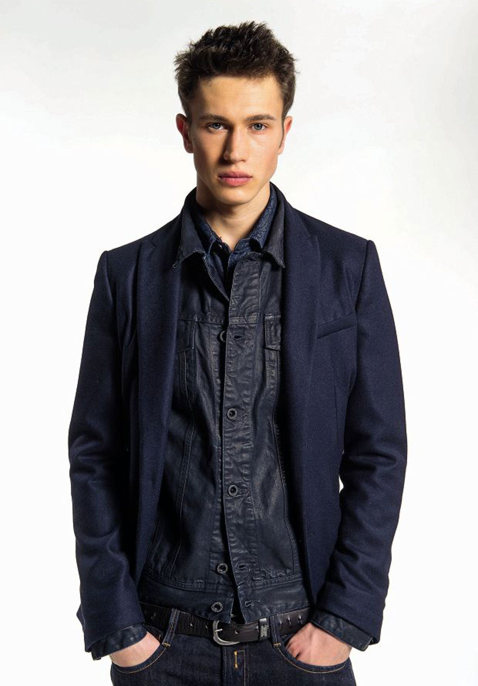 Button-up denim jacket, £160; shirt, £195; jeans, £115; by Replay, replay.it