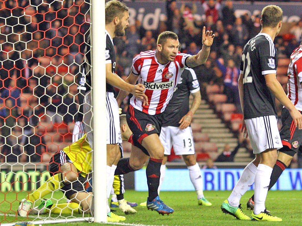 Phil Bardsley celebrates scoring Sunderland’s first goal at the Stadium of Light