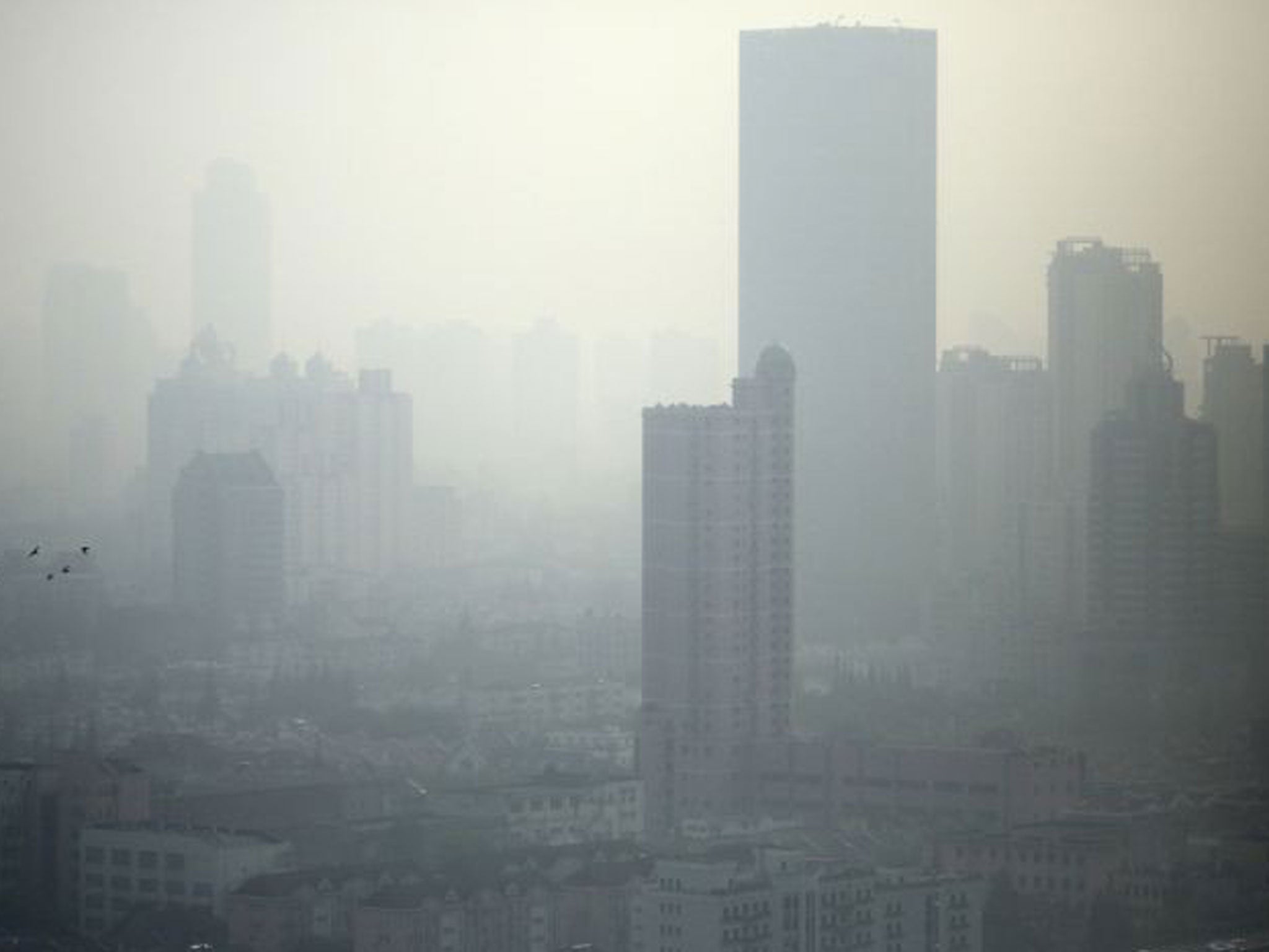 Houses and buildings are covered with heavy haze in Shanghai, China, Thursday, Nov. 7, 2013. Air pollution is a major problem in China due to the country's rapid pace of industrialization, reliance on coal power, explosive growth in vehicle ownership and