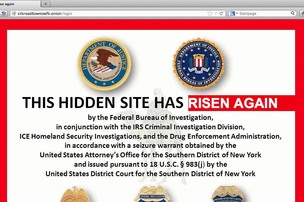 The new login page for the Silk Road 2.0 features an altered image of the FBI's take-down notice.