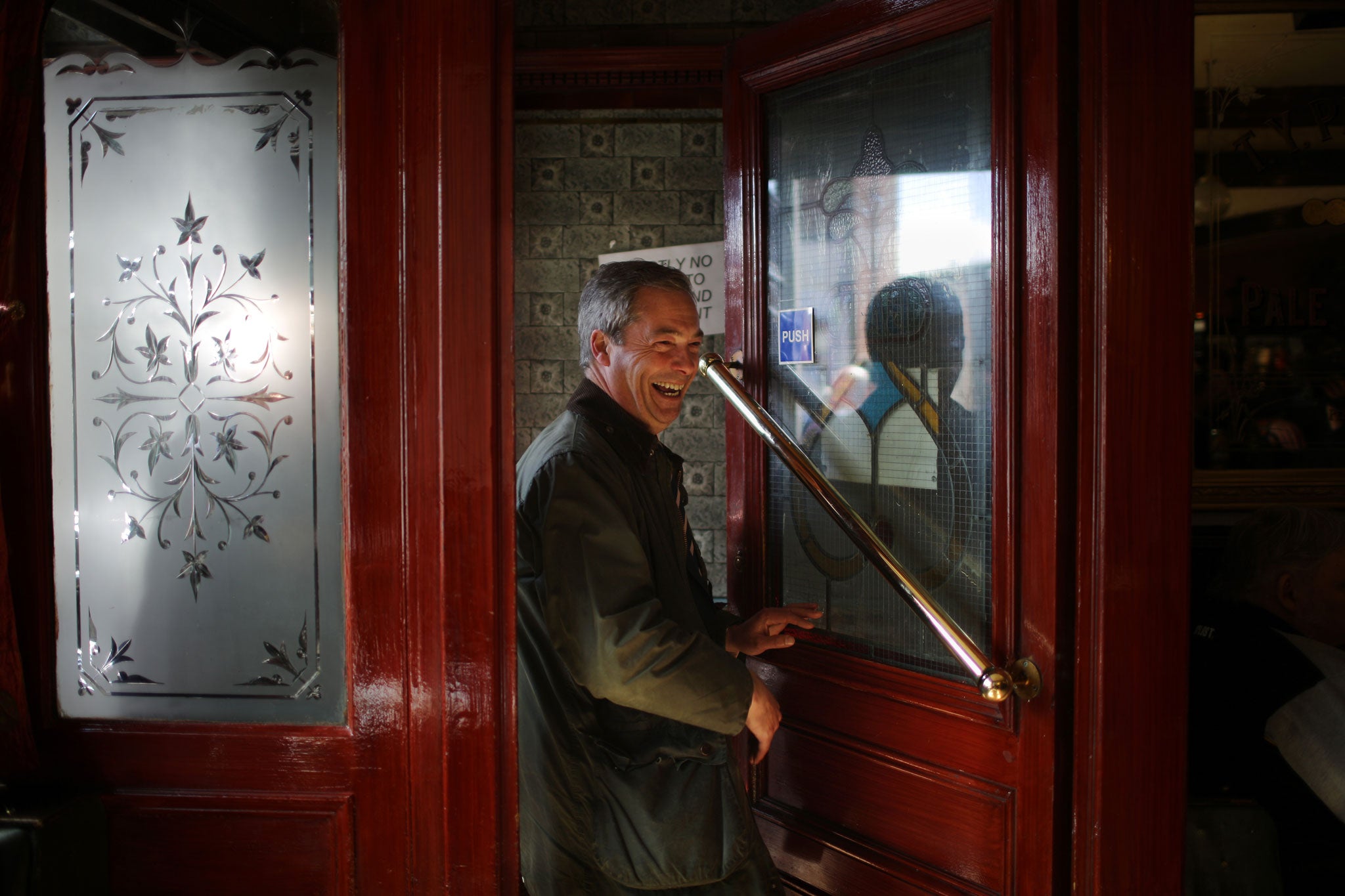 Farage heads for a pint in South Shields in April