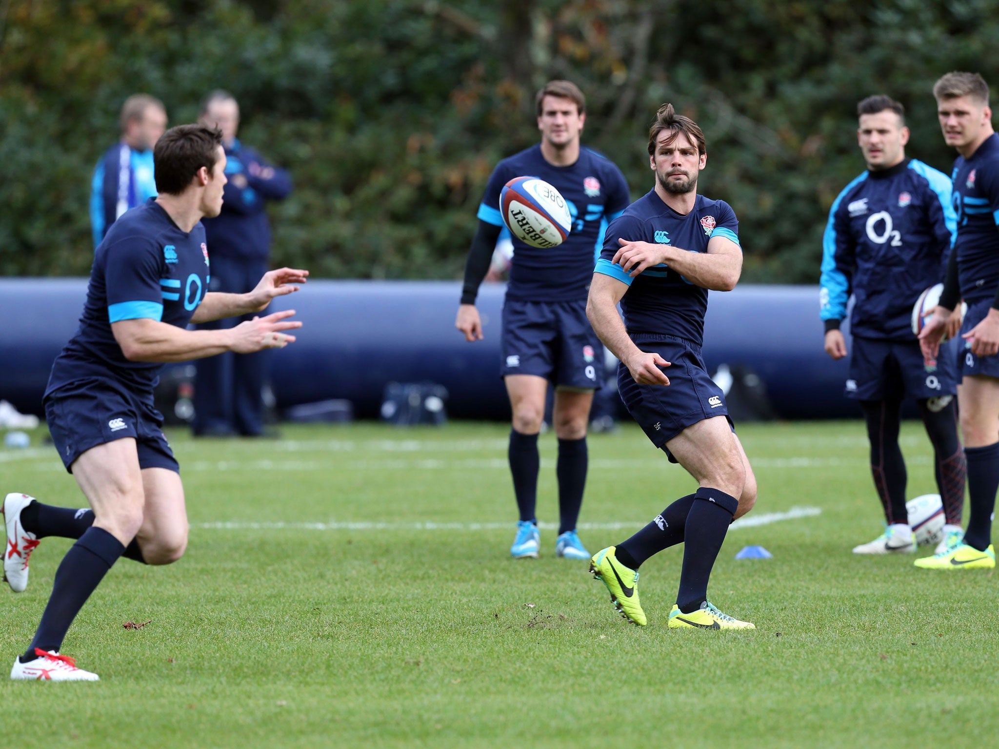 Ben Foden (centre) will replace injured Marland Yarde on the wing despite not having played there since last summer