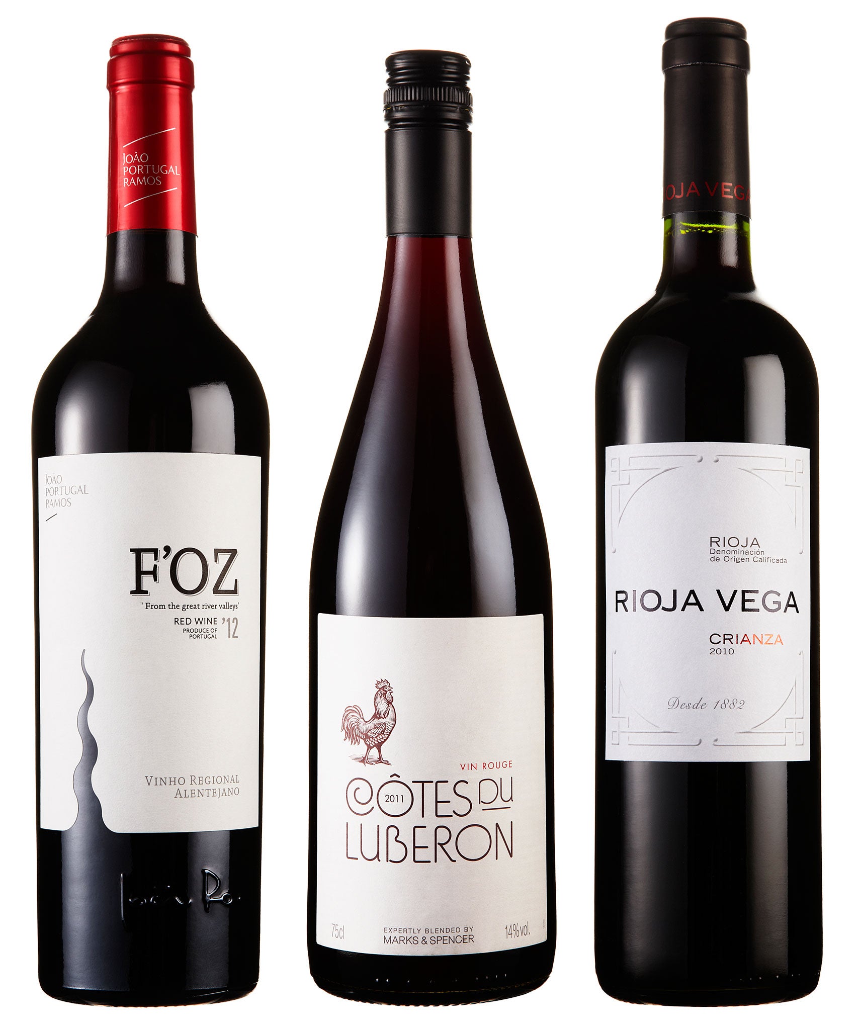 F'Oz Alentejo Red 2011; Côtes du Luberon Rouge 2011; Rioja Vega Crianza 2009/10