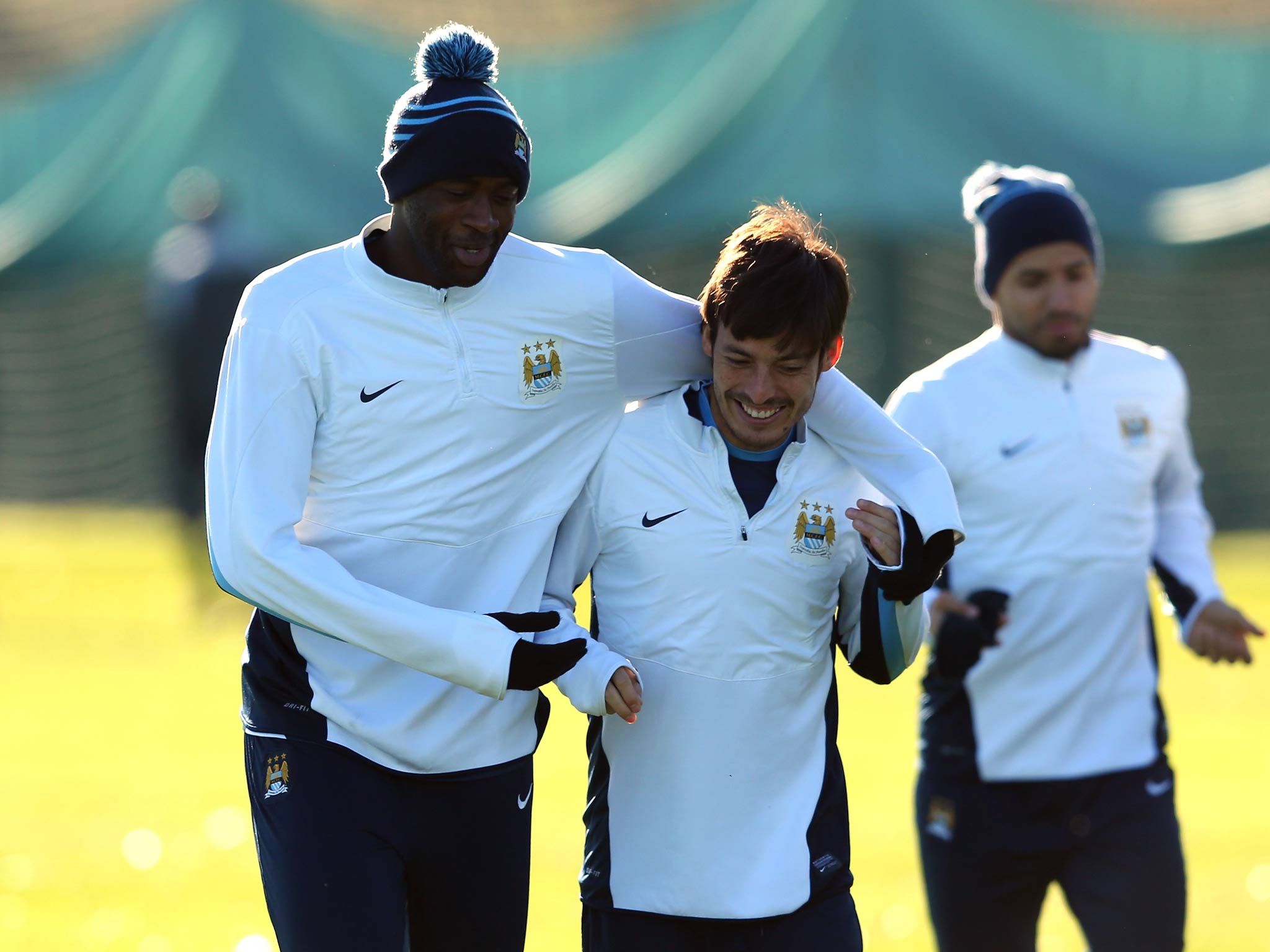 David Silva with Yaya Toure in training