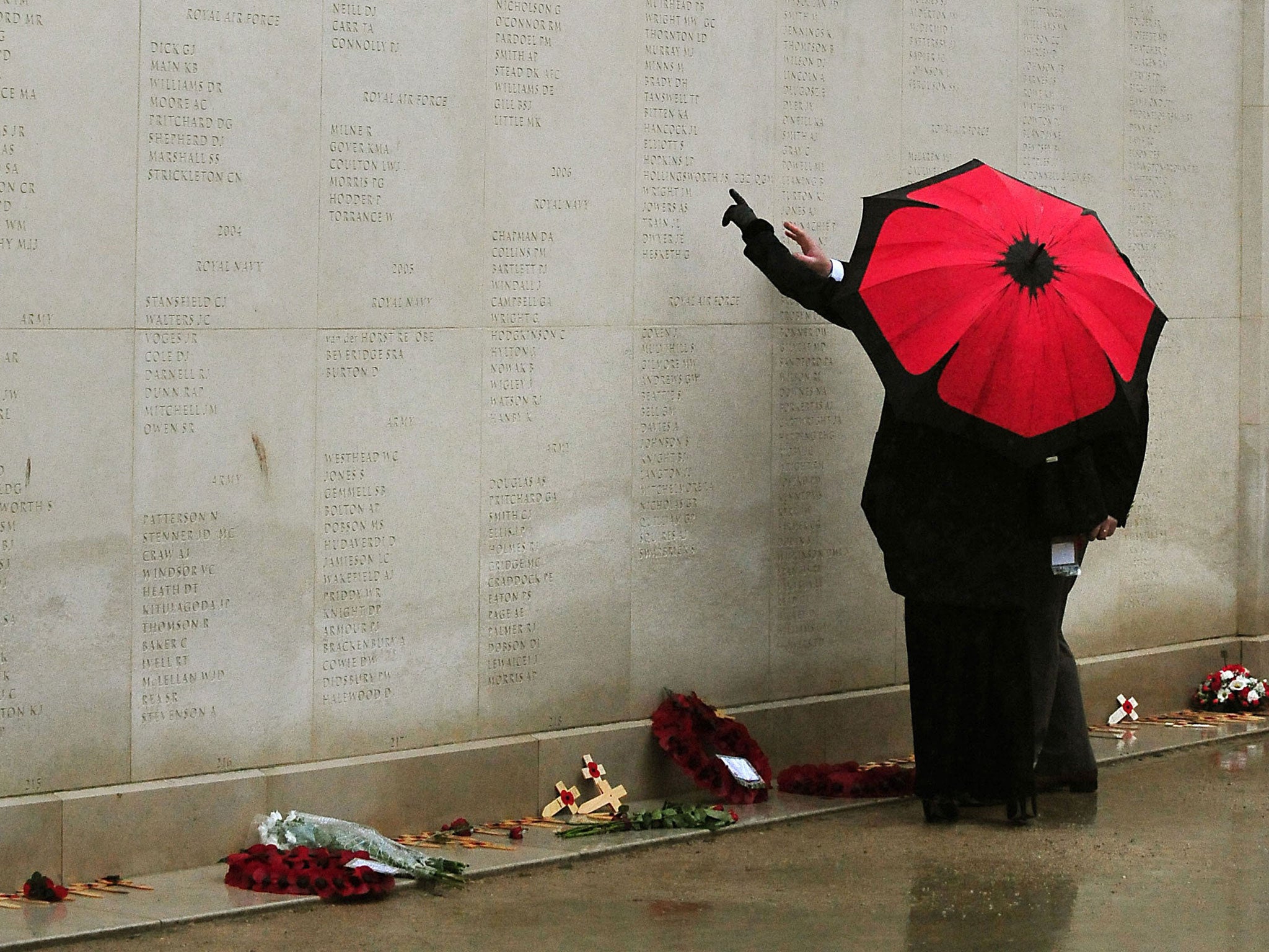 Visitors during Armistice Day commemorations at the Armed Forces Memorial, National Memorial Arboretum, Alrewas