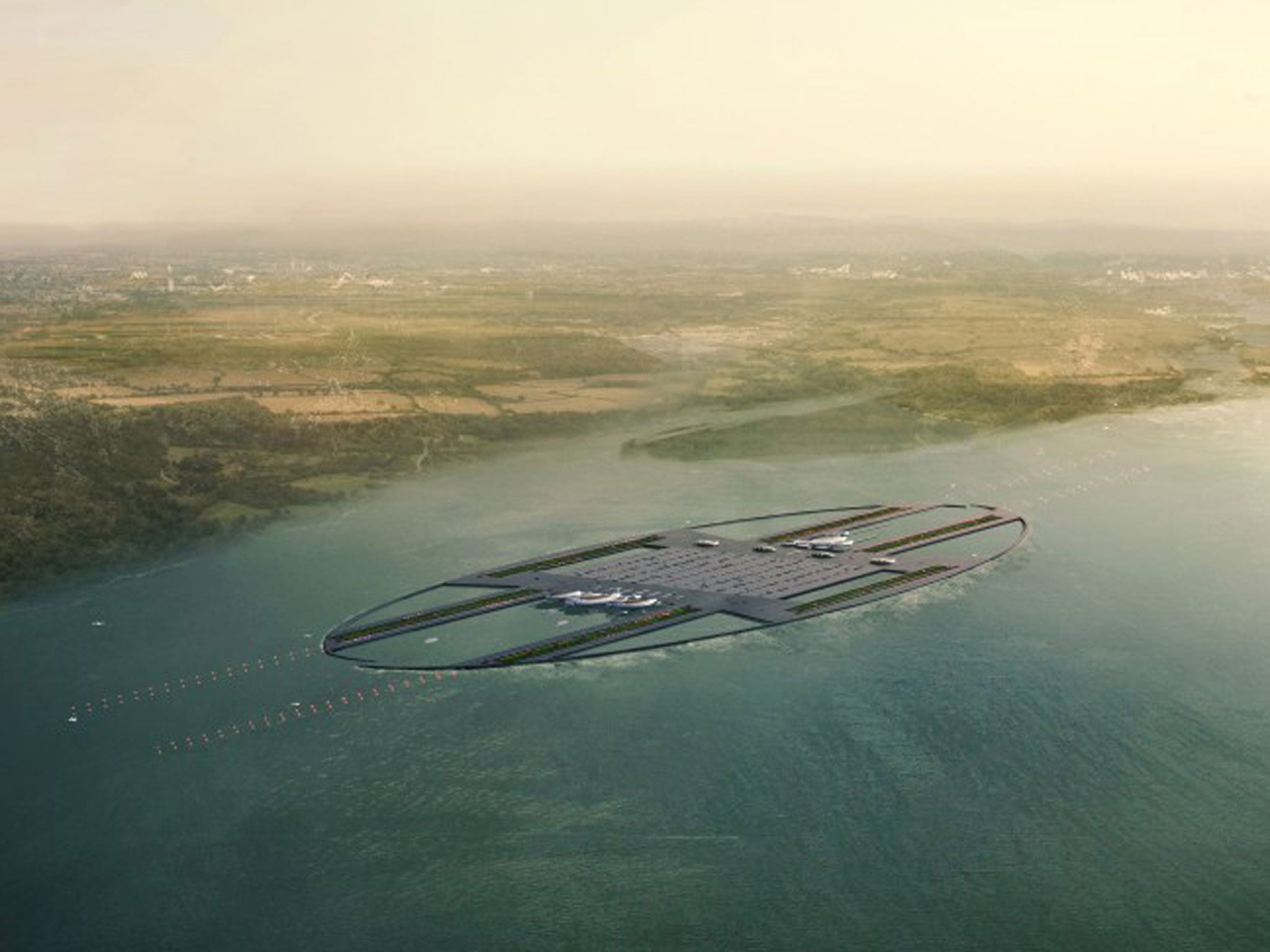 The design would see the new airport stretch out over water