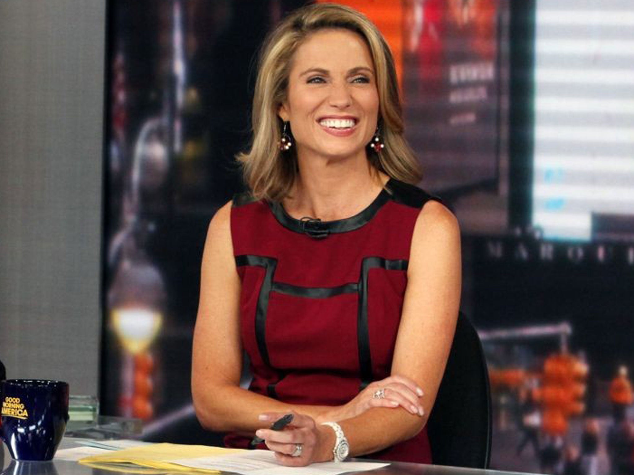 ABC shows co-host Amy Robach during a broadcast of "Good Morning America," in New York