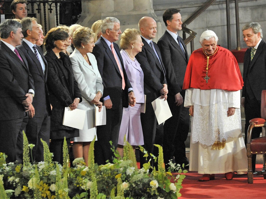 An audience with the Pope: a who's who of British politics attend an address by Pope Benedict XVI at Westminster Hall, in 2010