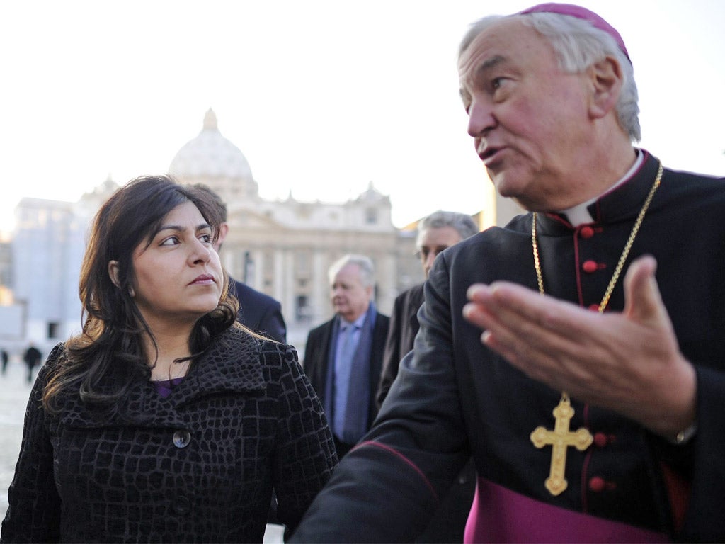 Baroness Warsi with the Archbishop of Westminster, Vincent Nichols (Rex)