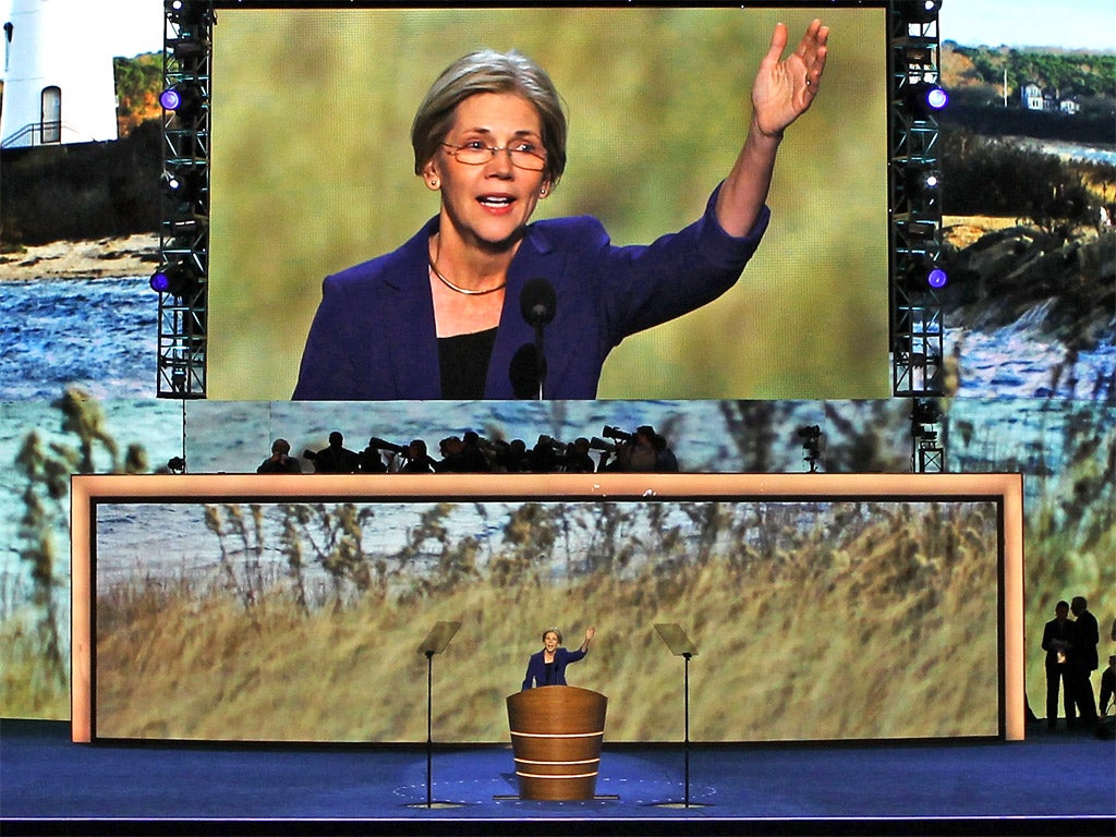 Massachusetts Senator Elizabeth Warren speaks at the Democratic National Convention in 2012