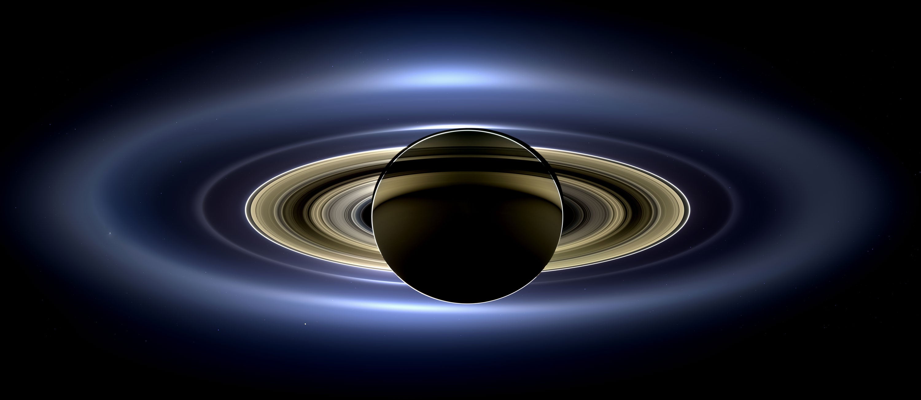 A natural-colour image of Saturn showing its moons and rings, as well as Earth Venus and Mars. Image: Nasa/JPL