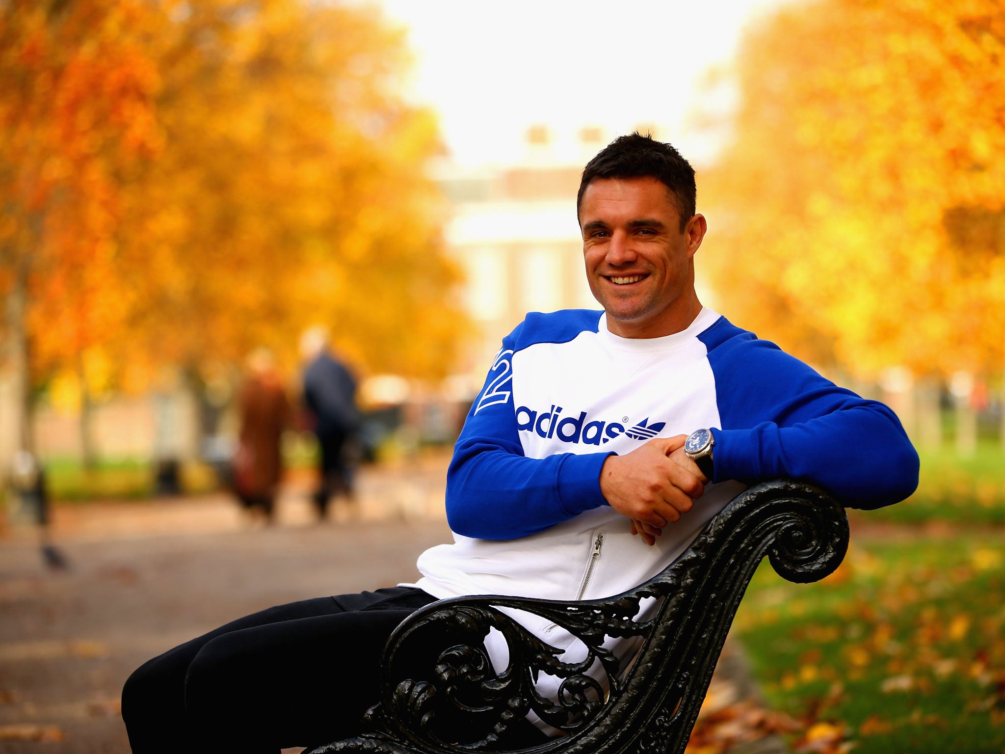 Dan Carter takes a break from training in Hyde Park