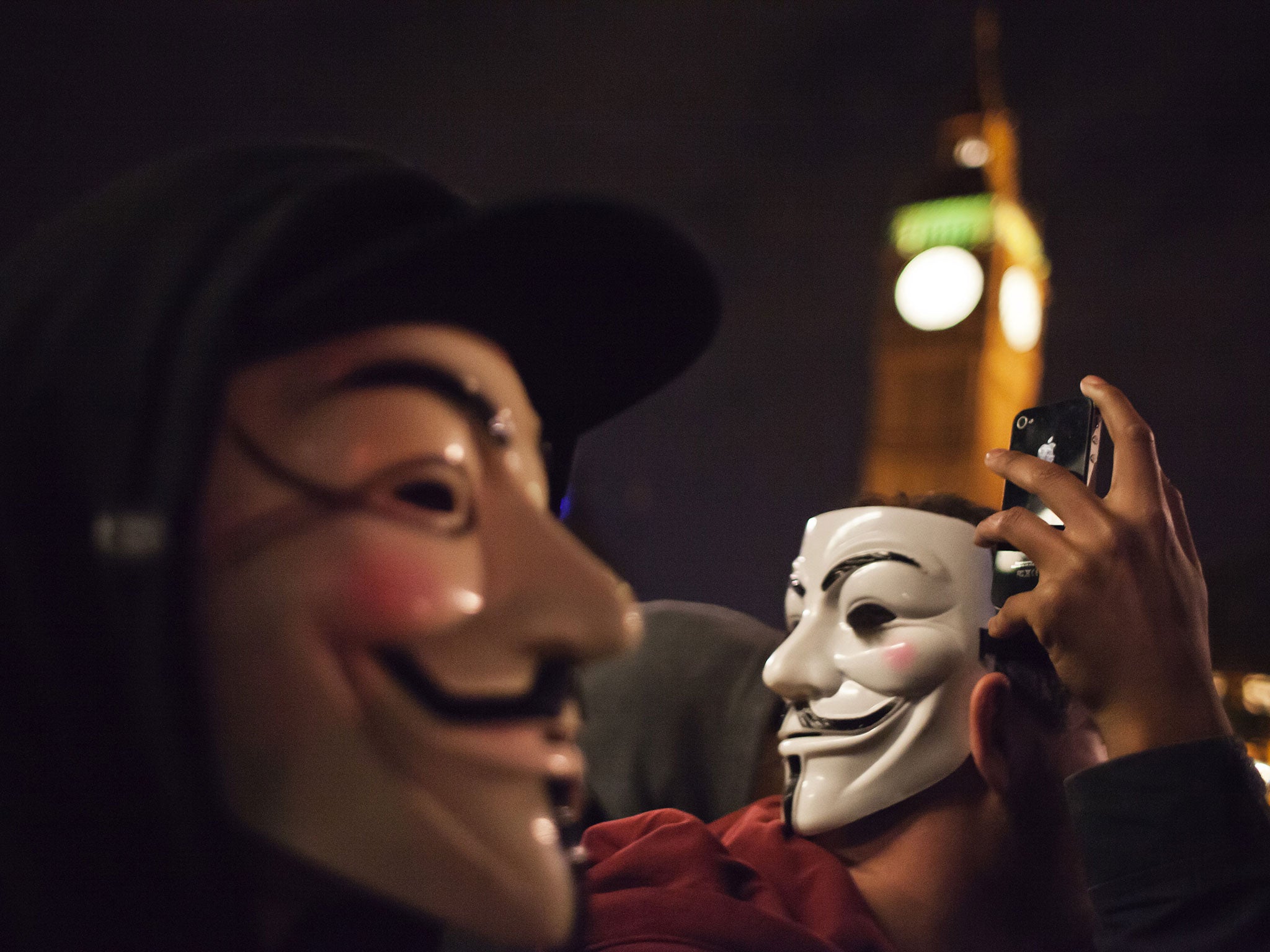 A demonstration organized by Anonymous group was held to protest against the austerity measures adopted by the governement - some people in the crowd also feel at odds with political parties