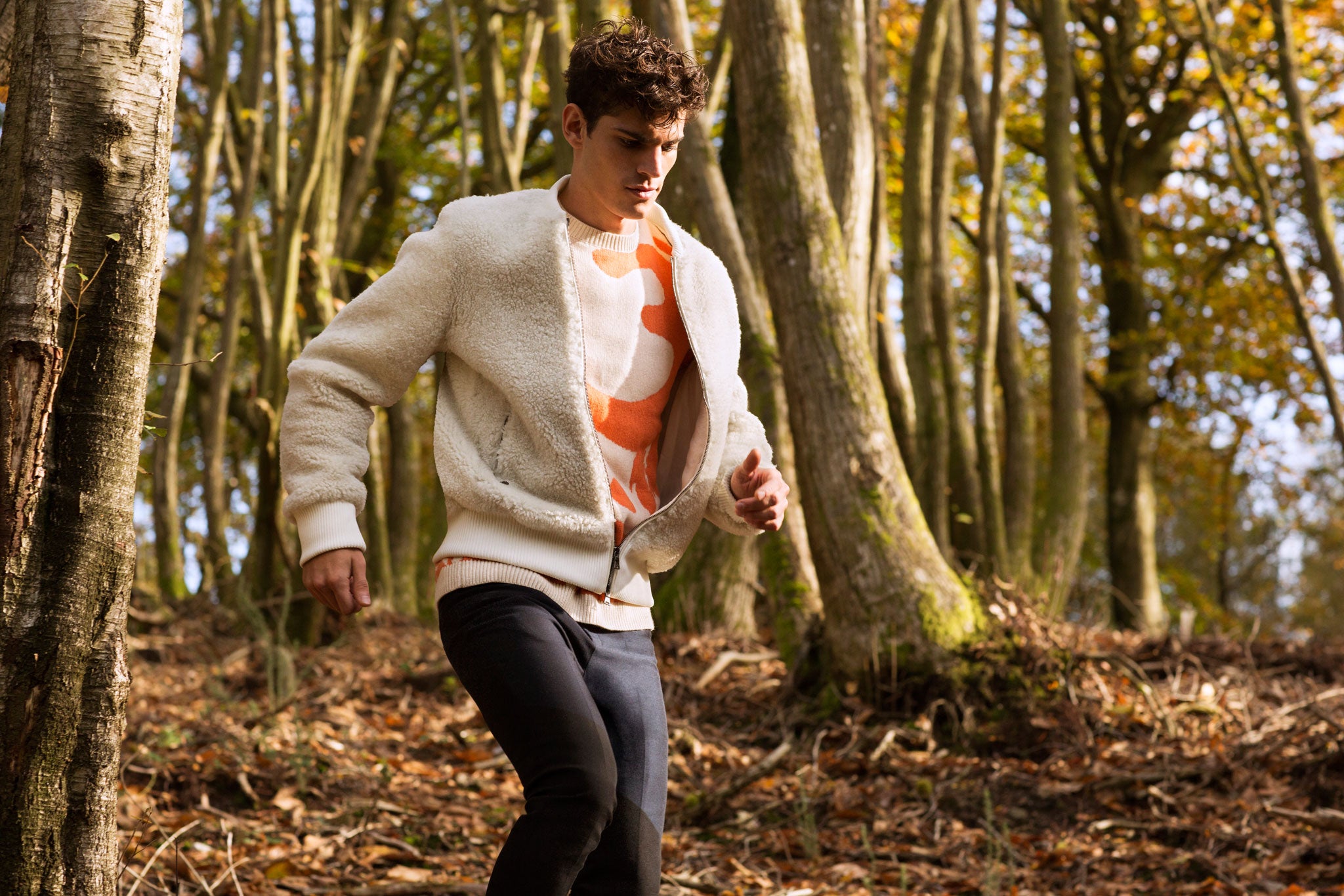 Jacket, £1,950, and trousers, £285, both by Neil Barrett, neilbarrett.com; sweater, £90, by Topman Design, topman.com