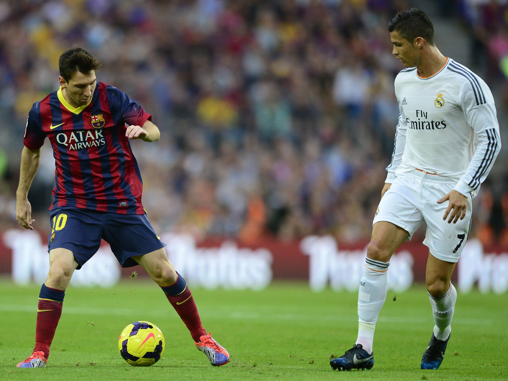 Lionel Messi and Cristiano Ronaldo pictured in October's El Clasico