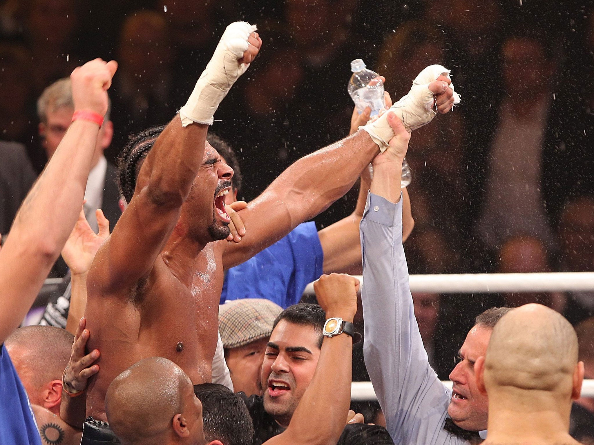 David Haye celebrates winning the WBA heavyweight title in 2009