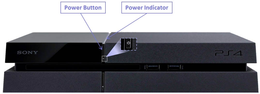 An image indicating the position of the "Blue Light of Death" on the PS4 from Sony's forums.