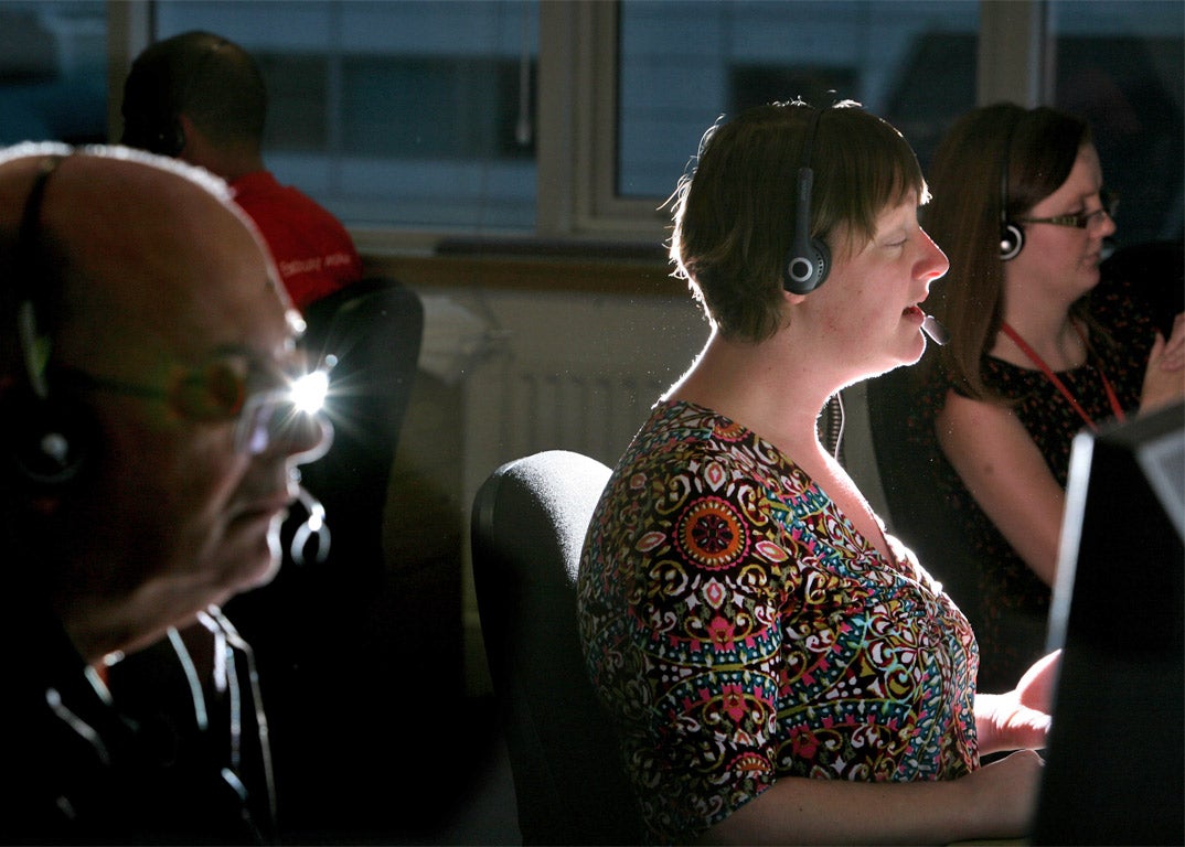 Shelter staff in Sheffield, South Yorkshire, deal with inquiries at their call centre (Guzelian)