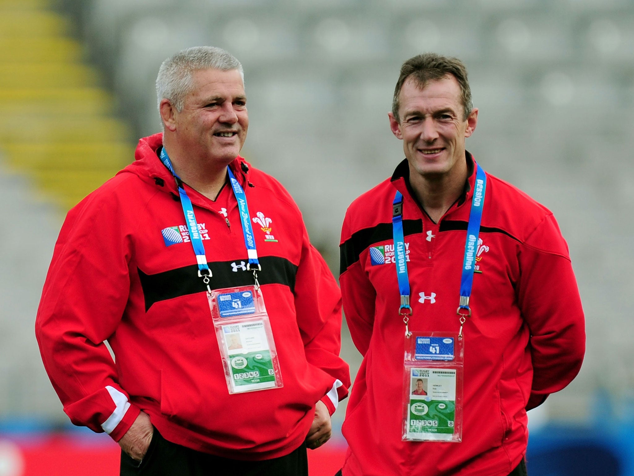 Wales coach Warren Gatland (left) and his assistant Rob Howley talk tactics