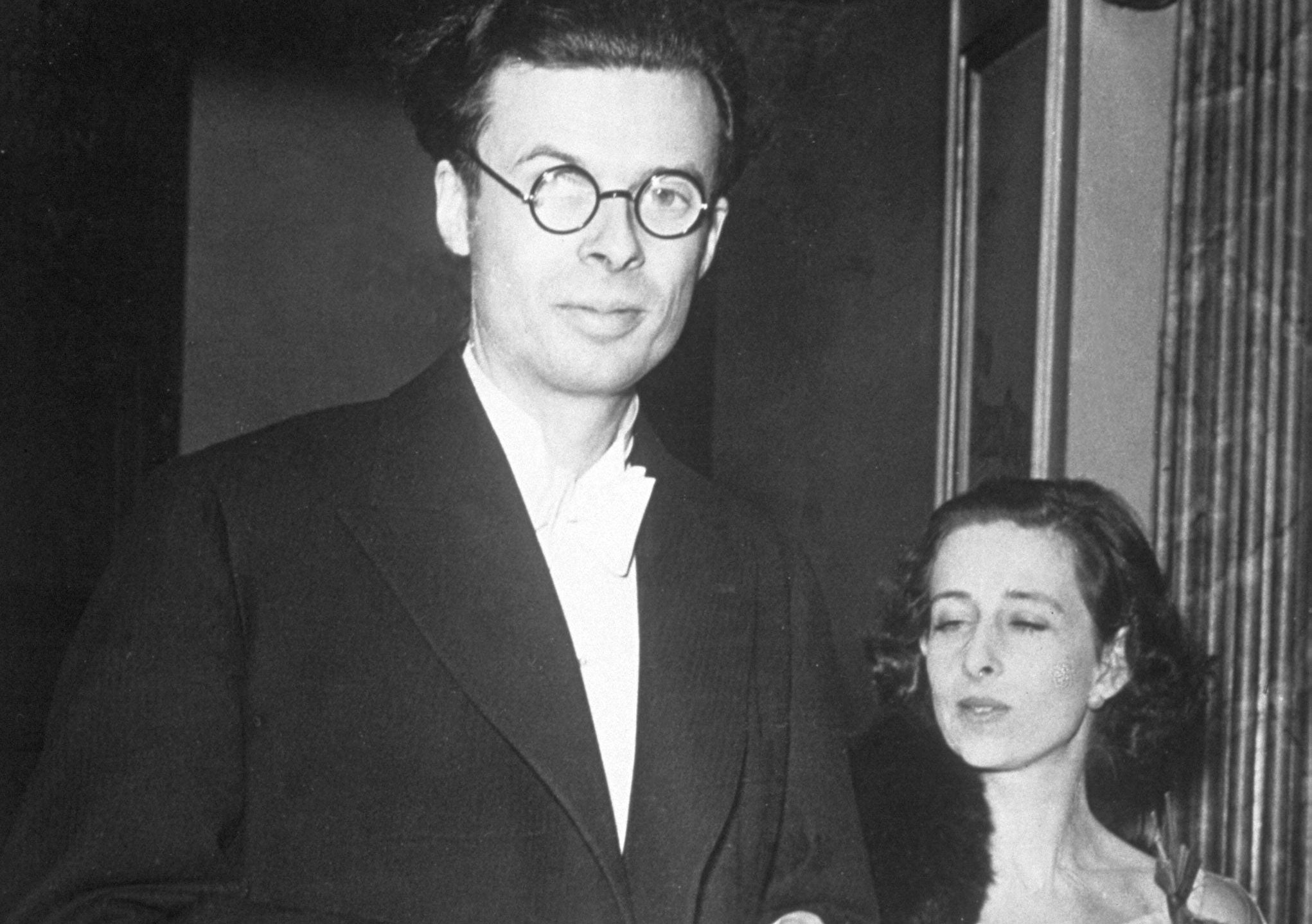 British novelist, essayist and poet Aldous Huxley at the theatre.