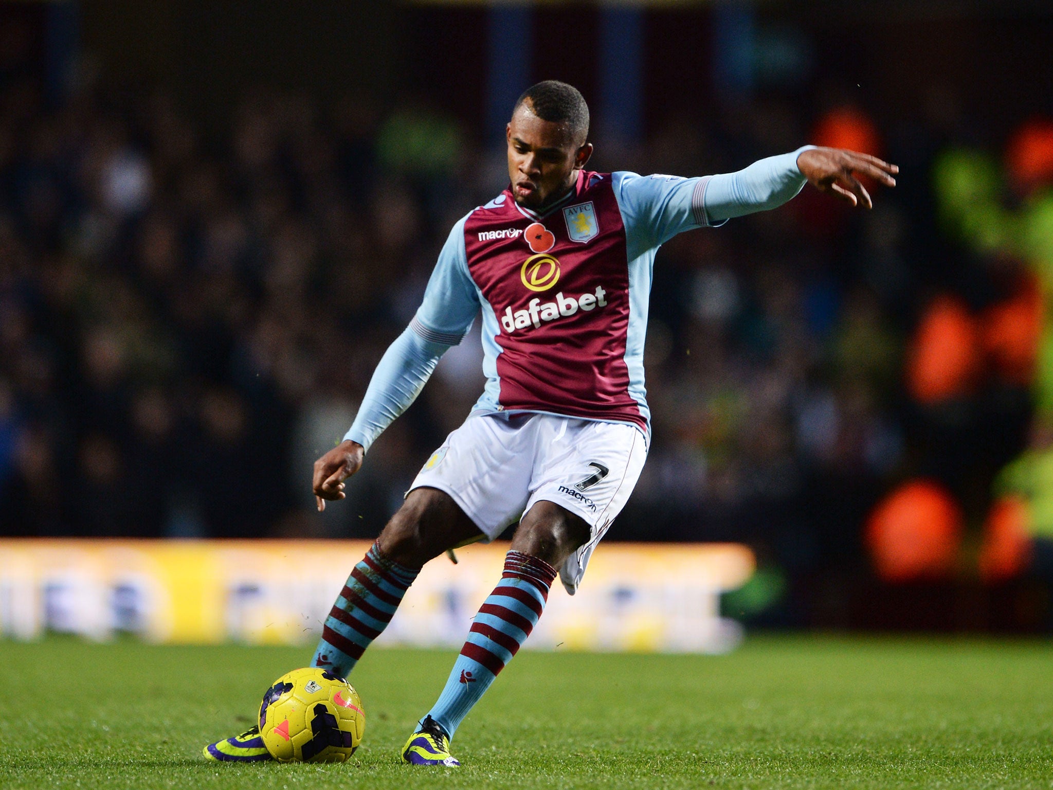 Leandro Bacuna of Aston Villa scores his team's opening goal during the Barclays Premier League match between Aston Villa and Cardiff City