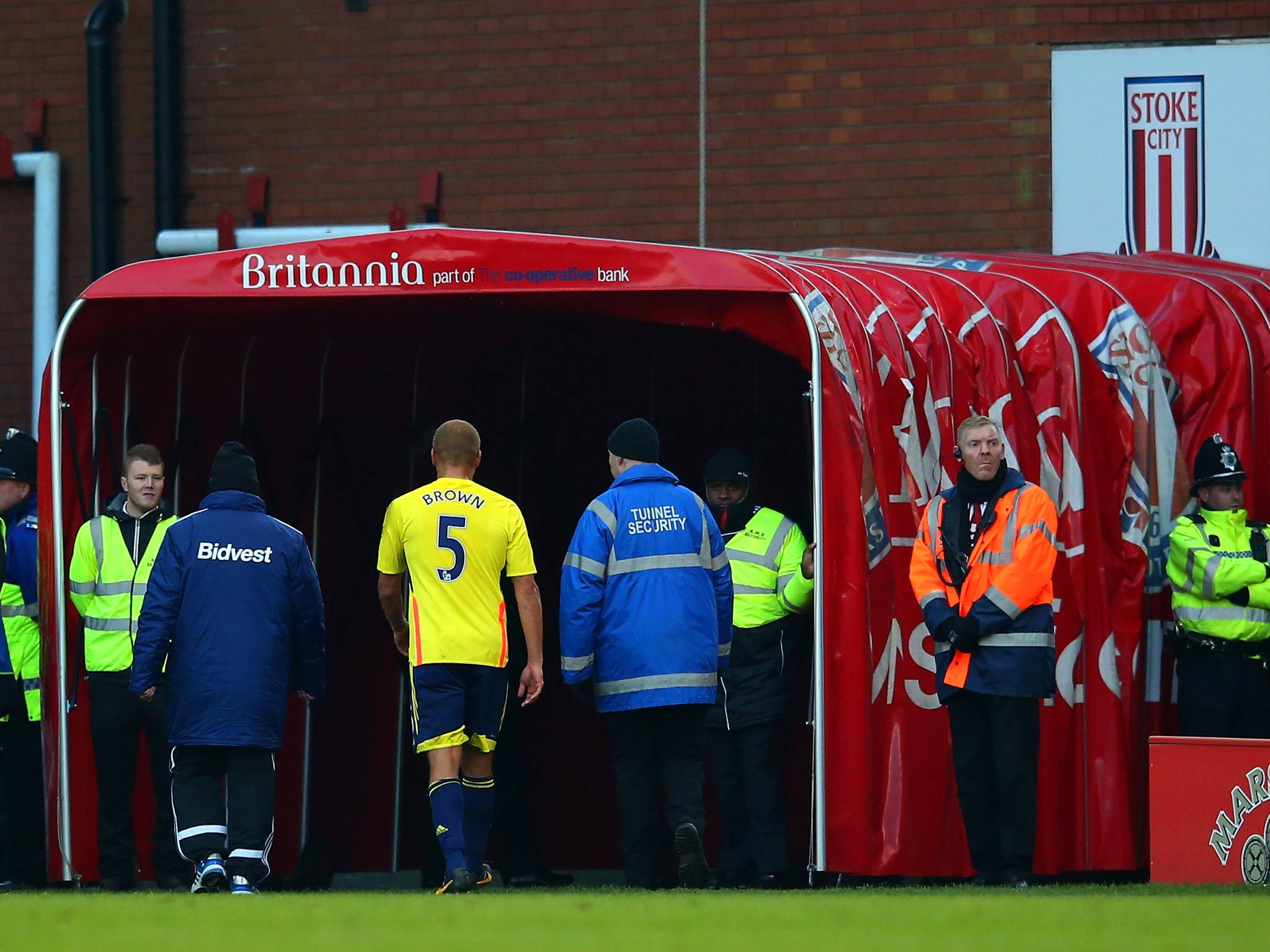 Sunderland defender Wes Brown leaves the field after being shown a red card in the game against Stoke City