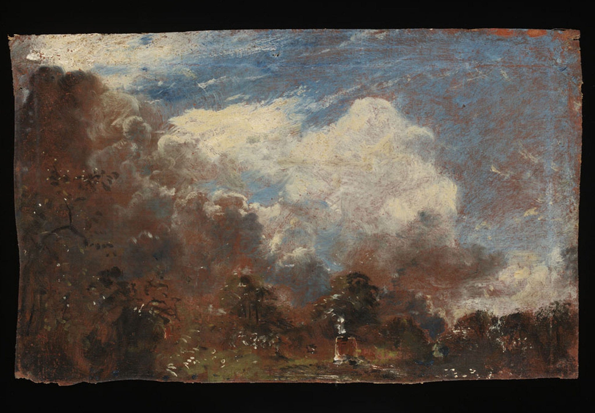 The V&A says it has discovered a previously unknown oil sketch by John Constable tucked beneath the lining of another work