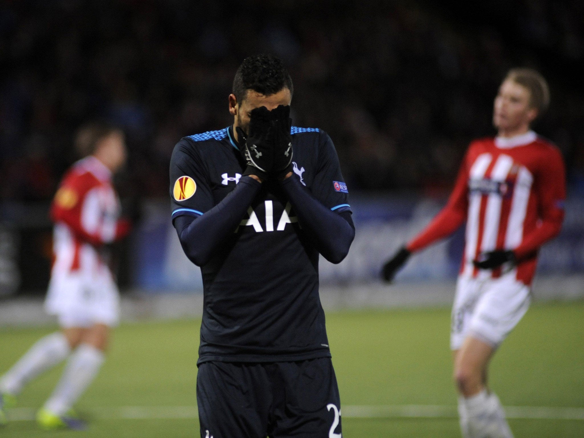 Nacer Chadli reacts after a missed chance