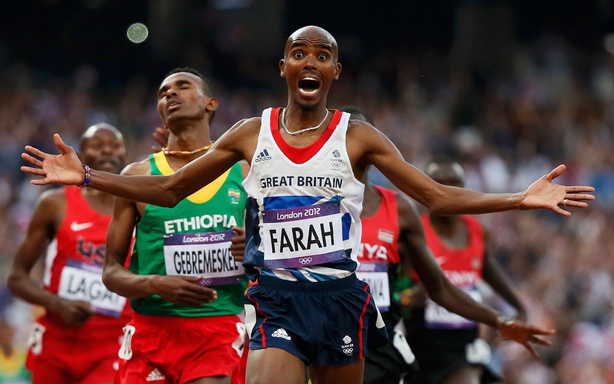 Mo Farah winning the men's 5,000m final at the London 2012 Olympics