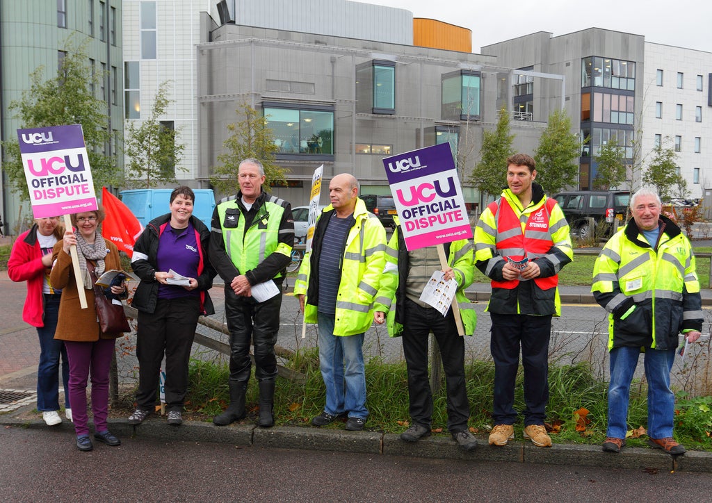 A UCU picket line at the University of East Anglia on in November 2014