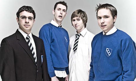 Bird as Will McKenzie, Blake Harrison as Neil Harrison, James Buckley as Jay Cartwright and Joe Thomas as Simon Cooper in the TV series