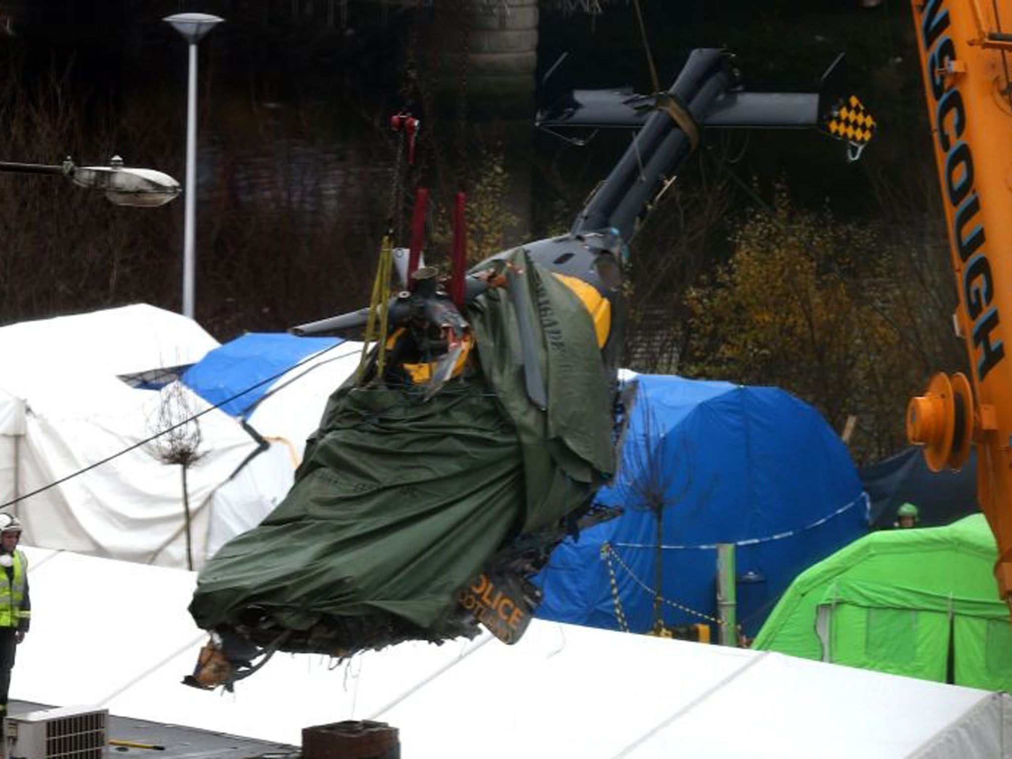 The Eurocopter being removed from the Clutha Vaults pub in Glasgow