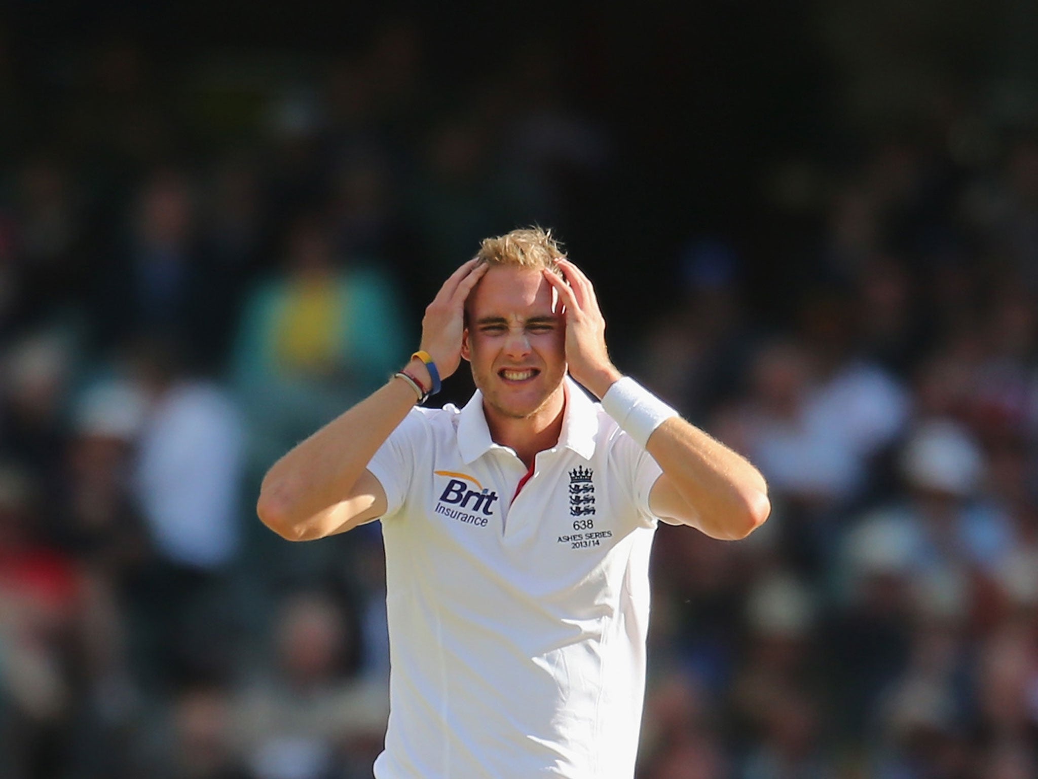 Stuart Broad shows his frustration after England drop one of three dropped catches in the final session on the first day of the second Test