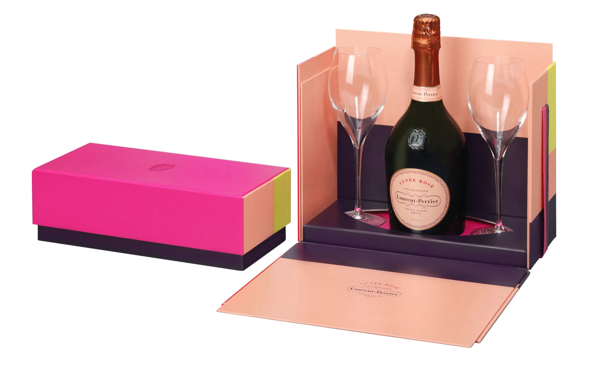 1. Laurent-Perrier Cuvée Rosé
and glasses set As if the bottle and the
prospect of exceptional pink champagne wasn&#x2019;t charming enough, then this
edition of Laurent Perrier Rosé will really wow its recipient with two oenological champagne glasses
and a decorative gift box. If you don&#x2019;t decide to keep it for yourself that is&#x2026; £85, johnlewis.com