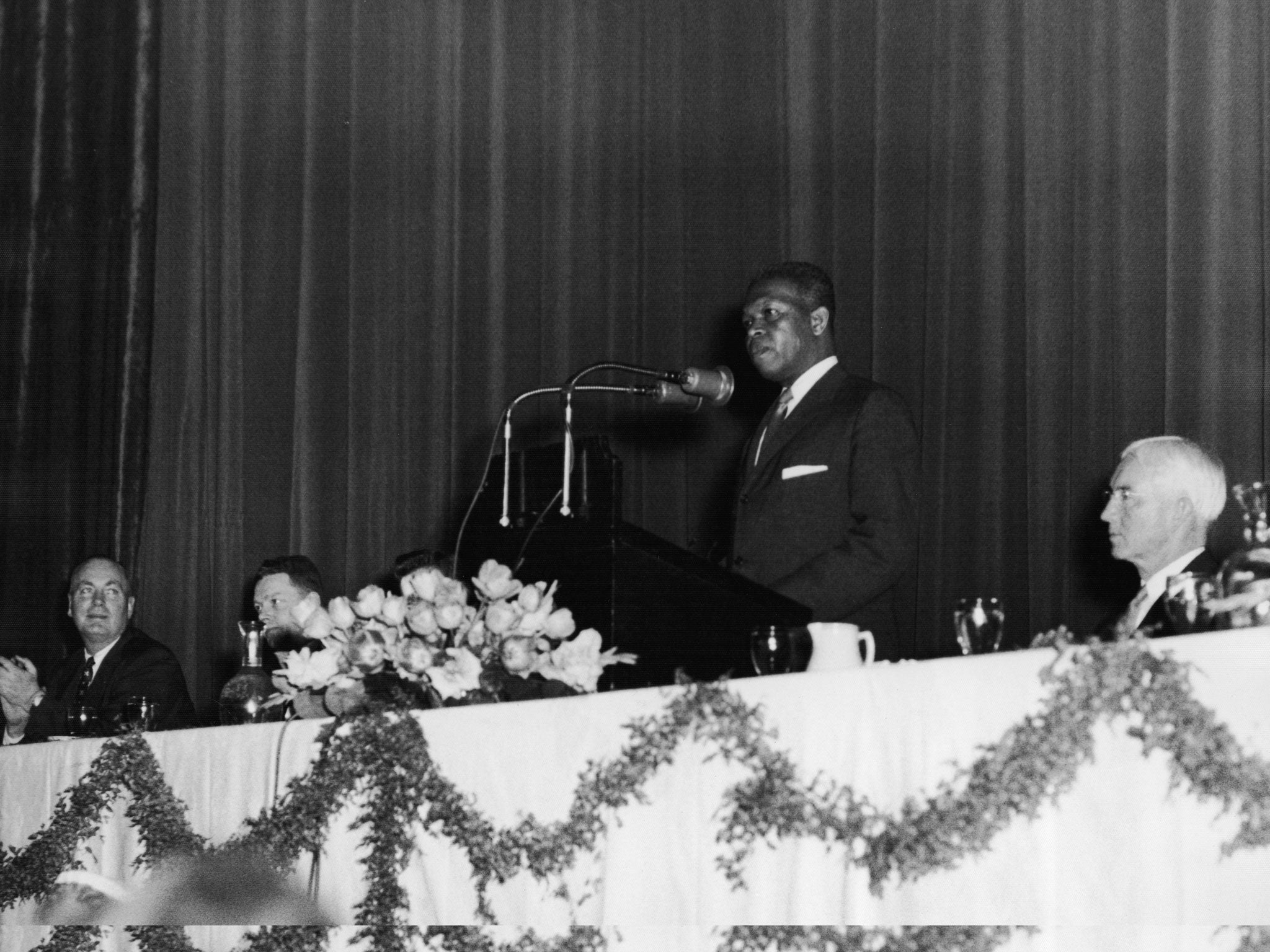 South African president Nelson Mandela speaks at a conference in the early 1960s (AFP)