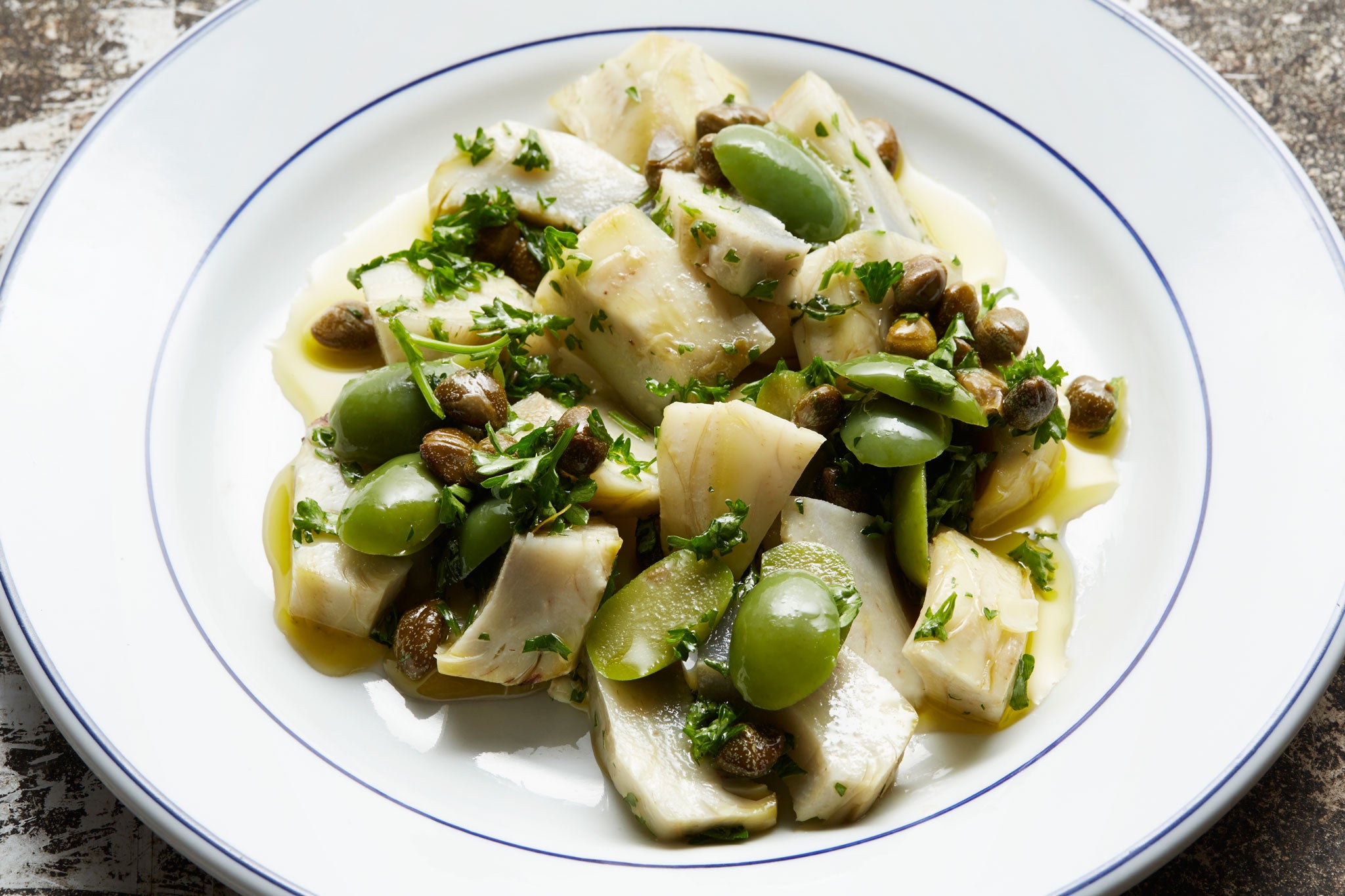 Artichokes, olive and caper salad