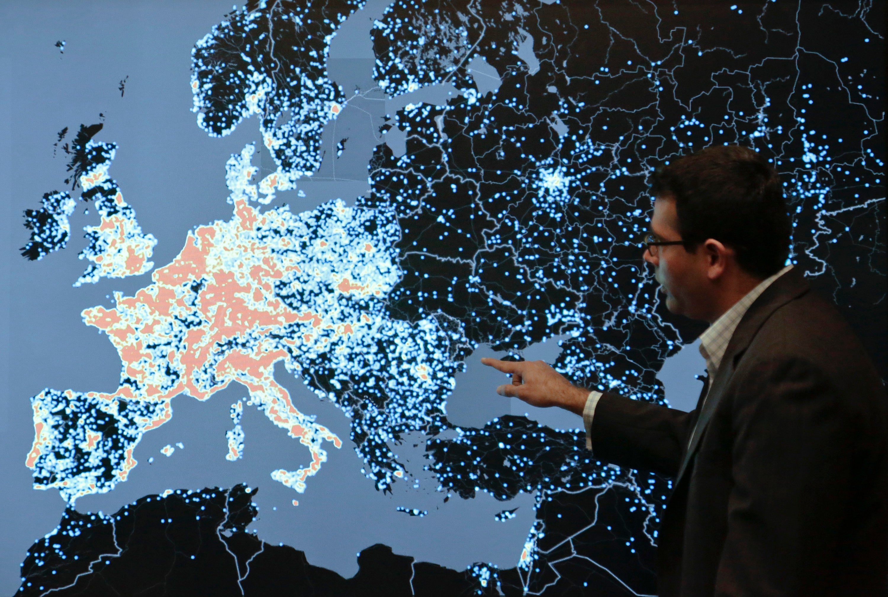 Vishant Patel of Microsoft's Digital Crimes Unit shows a heatmap of the Citadel botnet, one of the world's largest, that was partially disabled last yearl.