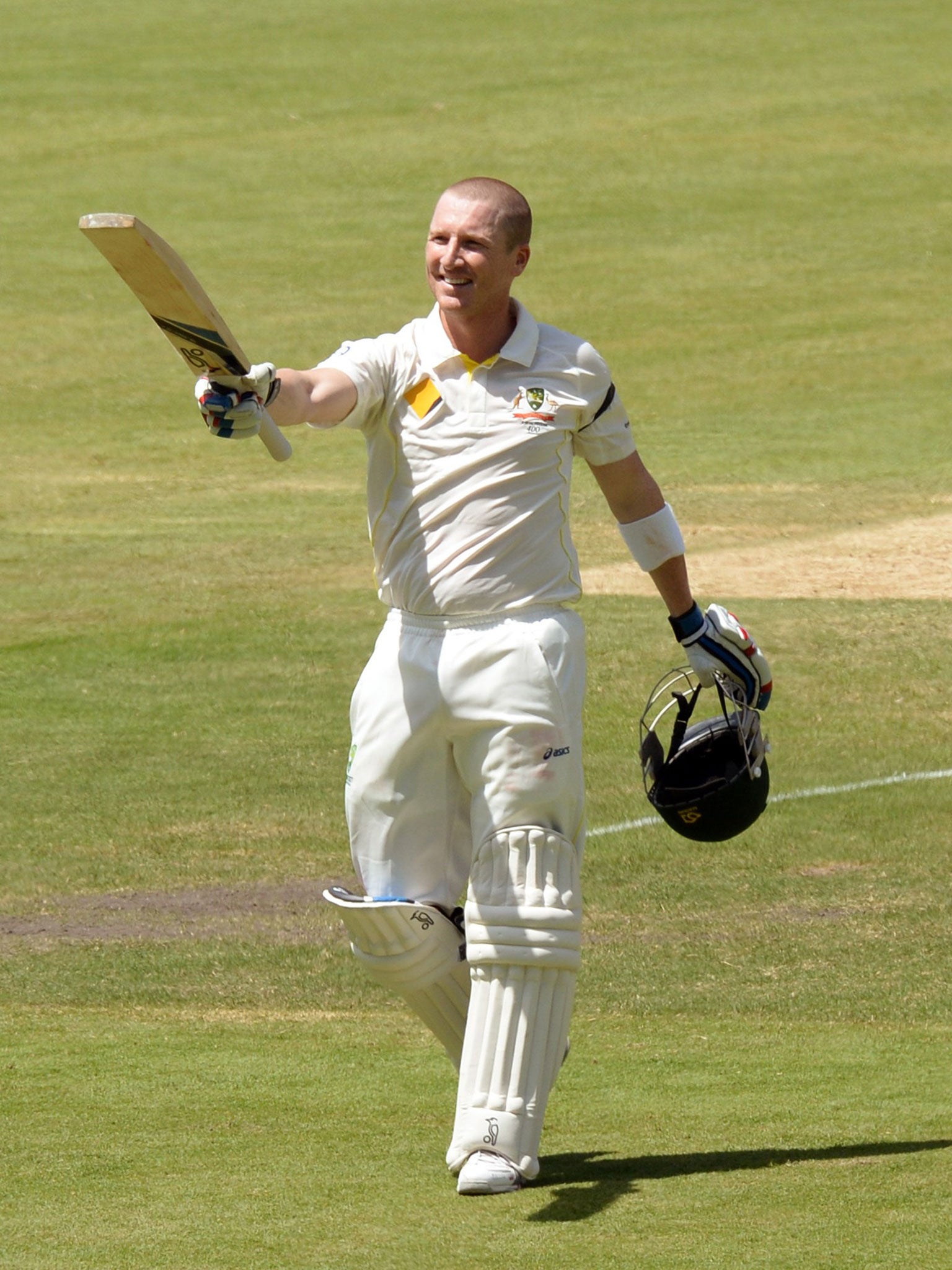 Brad Haddin celebrates reaching his century at the Adelaide Oval