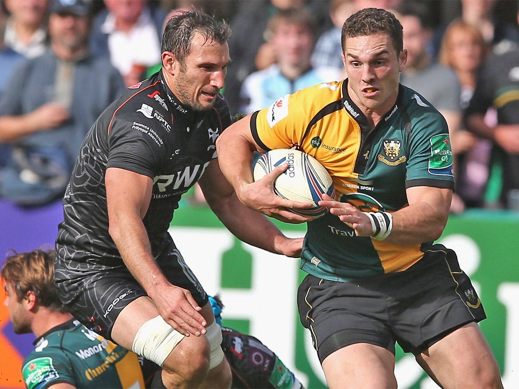 Northampton’s George North takes on the Ospreys in October’s Heineken Cup encounter at Franklin’s Gardens