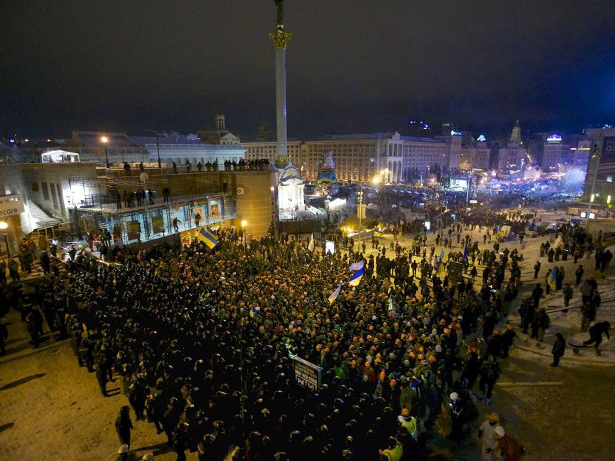 Police engaged in a tense stand-off with protesters this morning