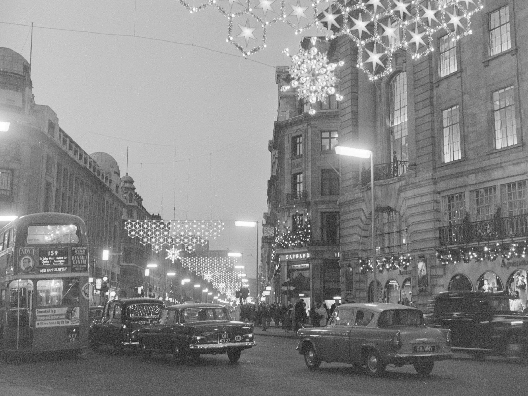 Regent Street snowflake Christmas lights, 1955