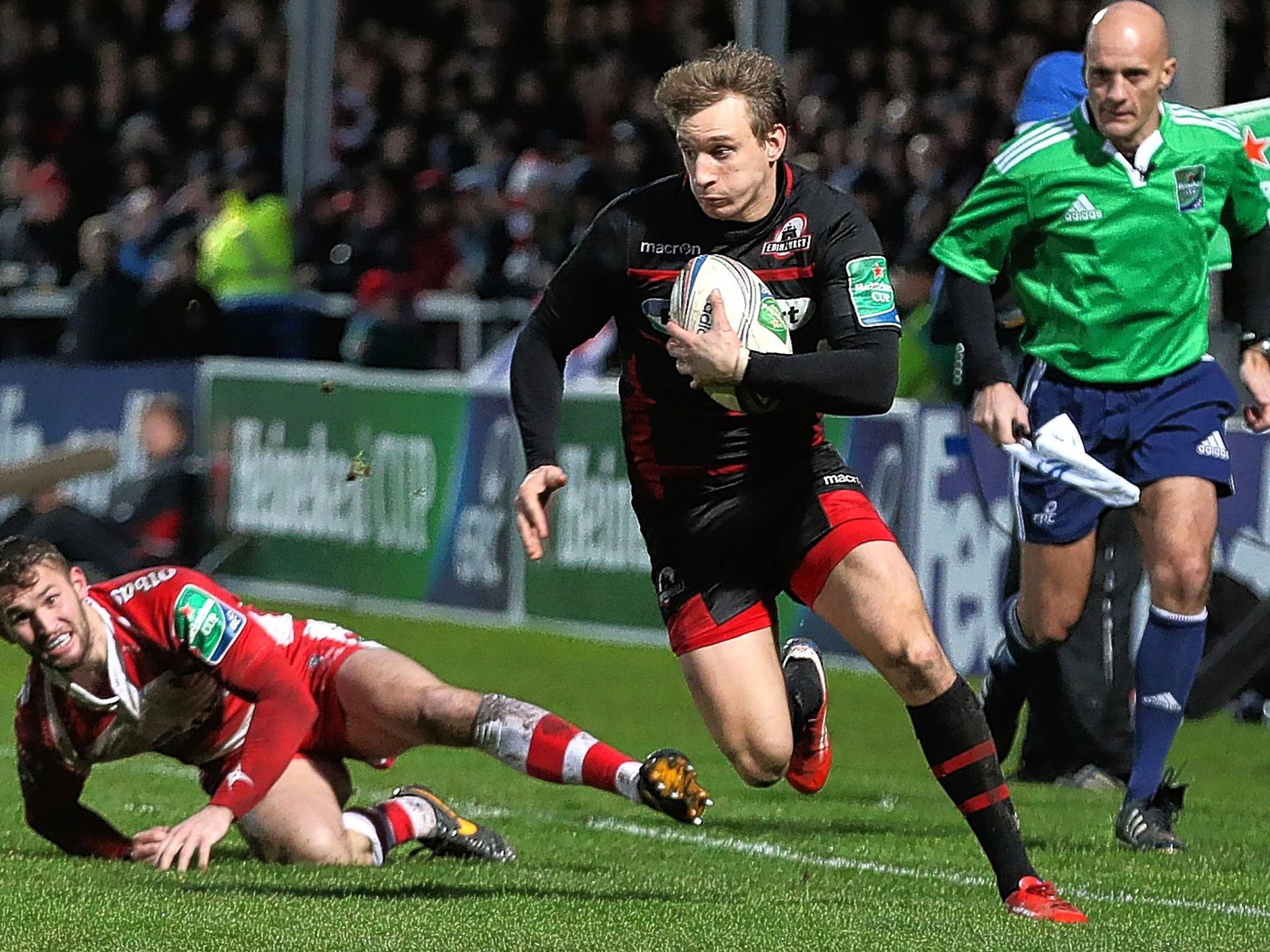 Edinburgh’s Tom Brown makes a break