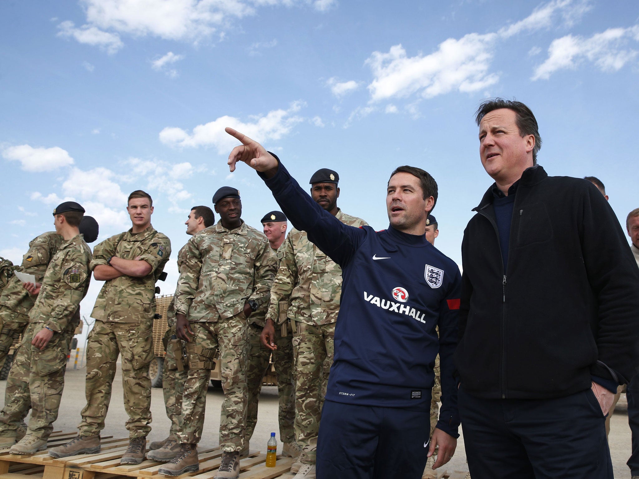 David Cameron and former England footballer Michael Owen visiting Camp Bastion. The PM lauded the 'level of security' established