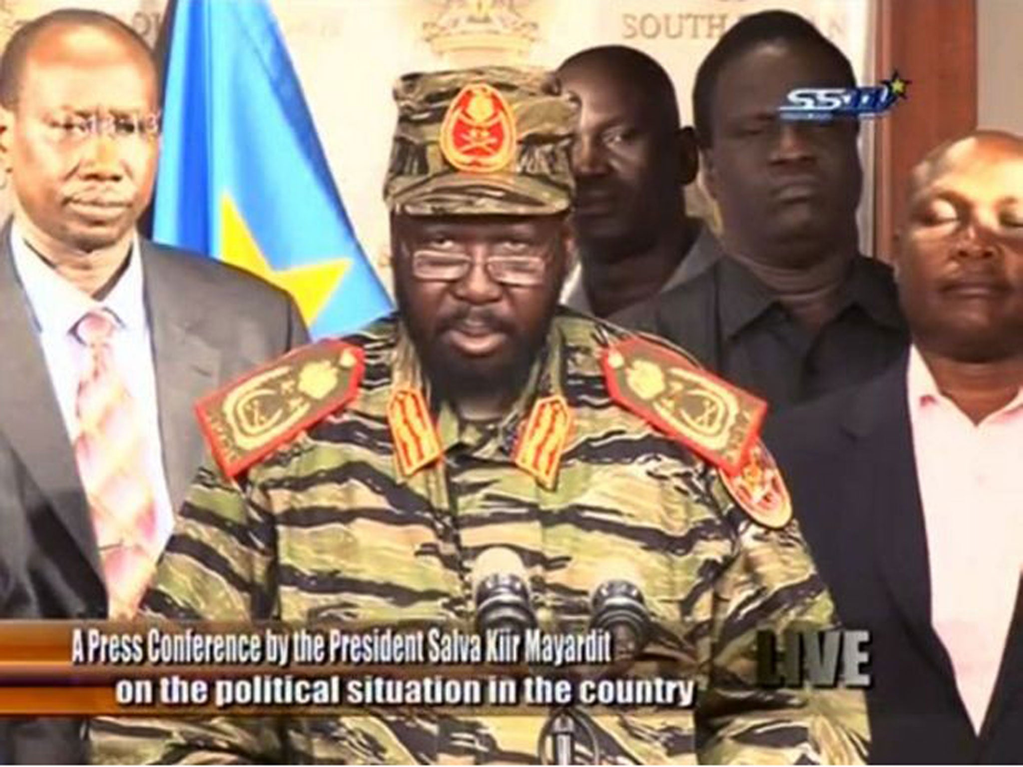 South Sudan's president Salva Kiir denounces the 'attempted coup'