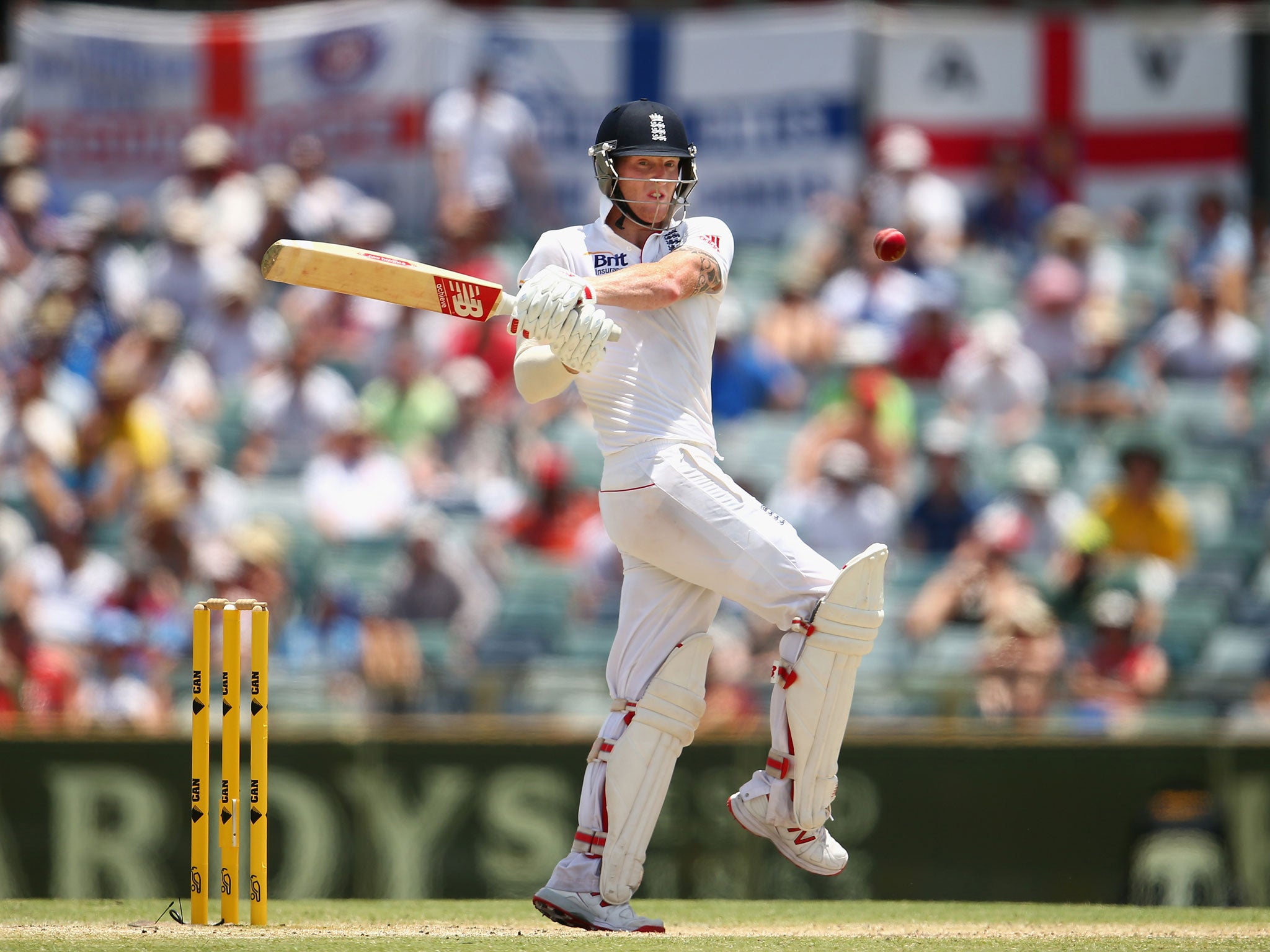 Stokes on his way to a century in the Third Ashes Test in Perth in 2013