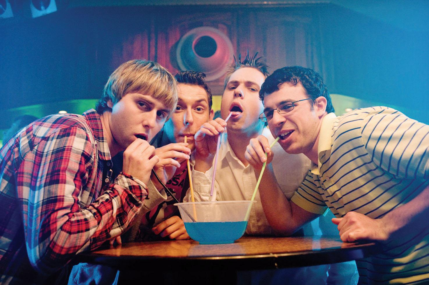 The Inbetweeners Movie: Joe Thomas as Simon, Harrison as Neil, James Buckley as Jay and Simon Bird as Will