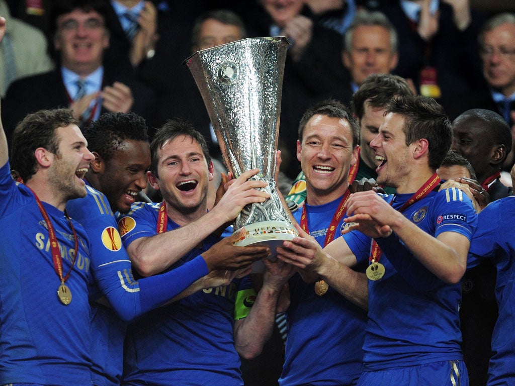 John Terry clutching at the Europa League final