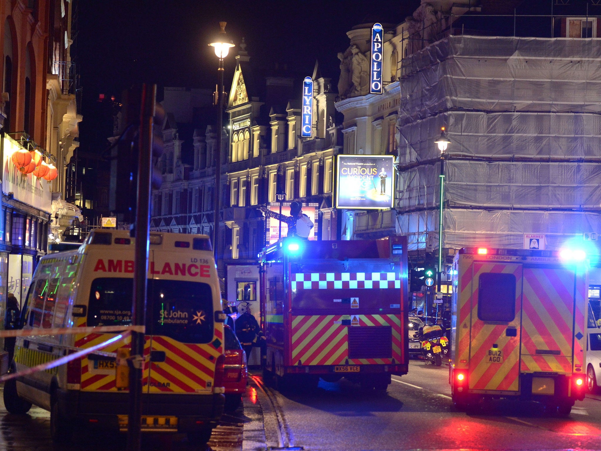 Emergency services attending the scene at the Apollo Theatre in Shaftesbury Avenue